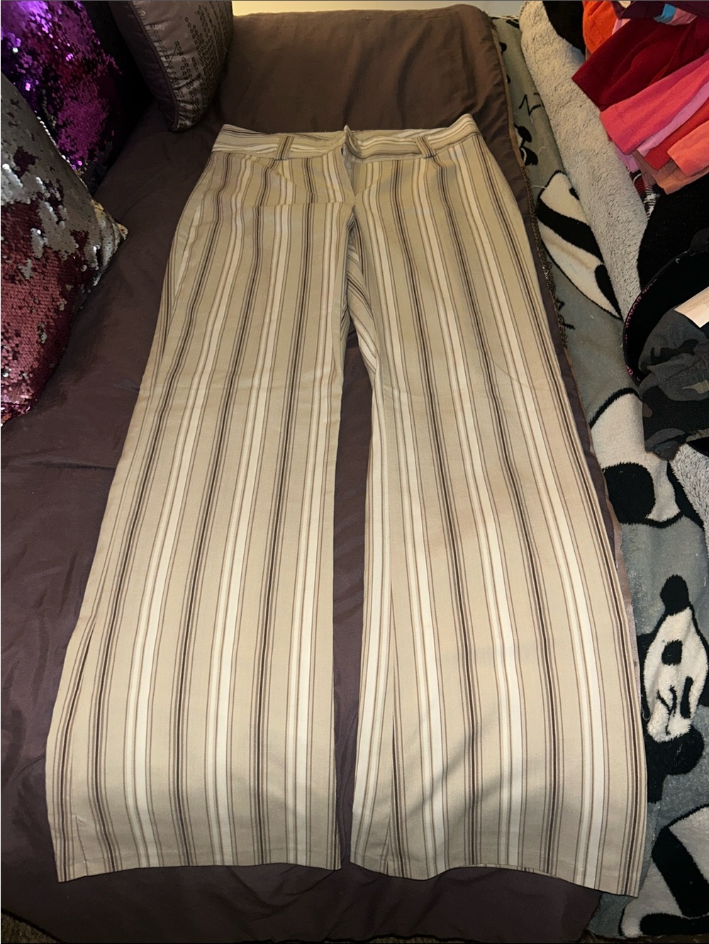 Neutral Vertical Stripe Wide-Leg Trousers
